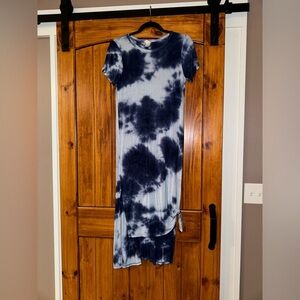 Caution To The Wind - Navy Blue Tie Dye Dress